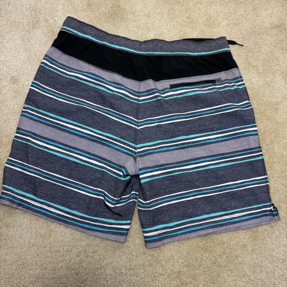 Speedo Men's Striped Swim Trunks Board Shorts Gray Blue Size Large